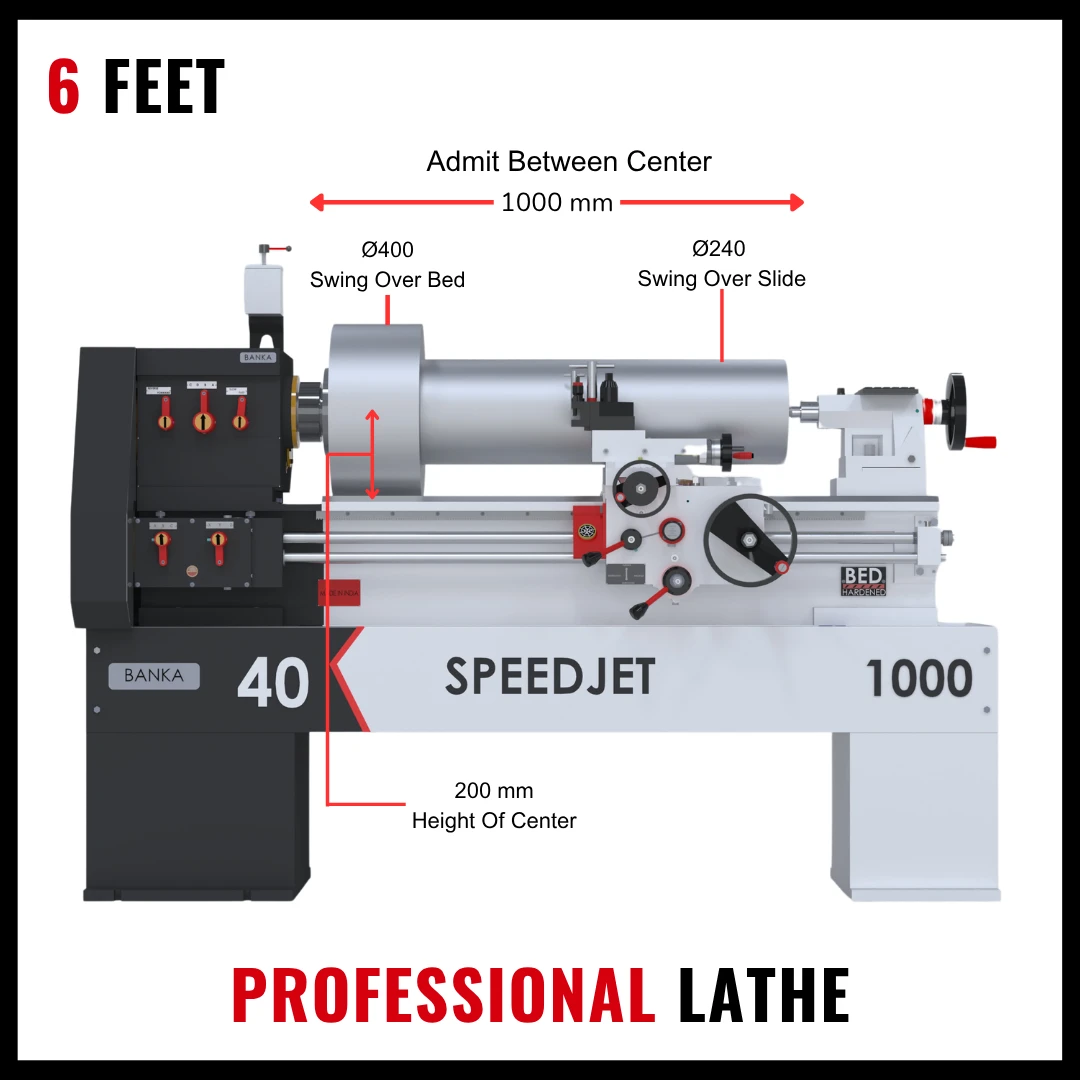 Lathe Machine All Gear 40-1000 – Professional Lathe – 6 Feet