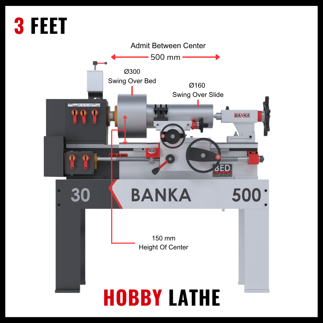 Banka 30 – MINI / BENCH / BABY LATHE MACHINE – 3 Feet For Tool Room / Hobby Purpose – Chhoti Lathe – DIY Lathe