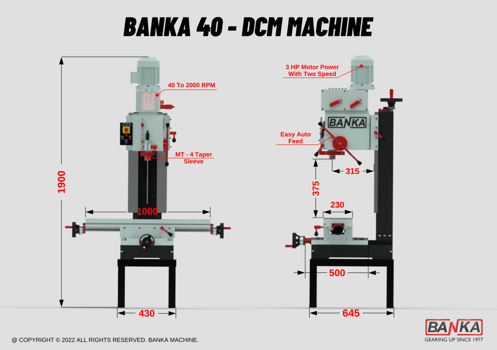 Drilling cum milling machine specifications