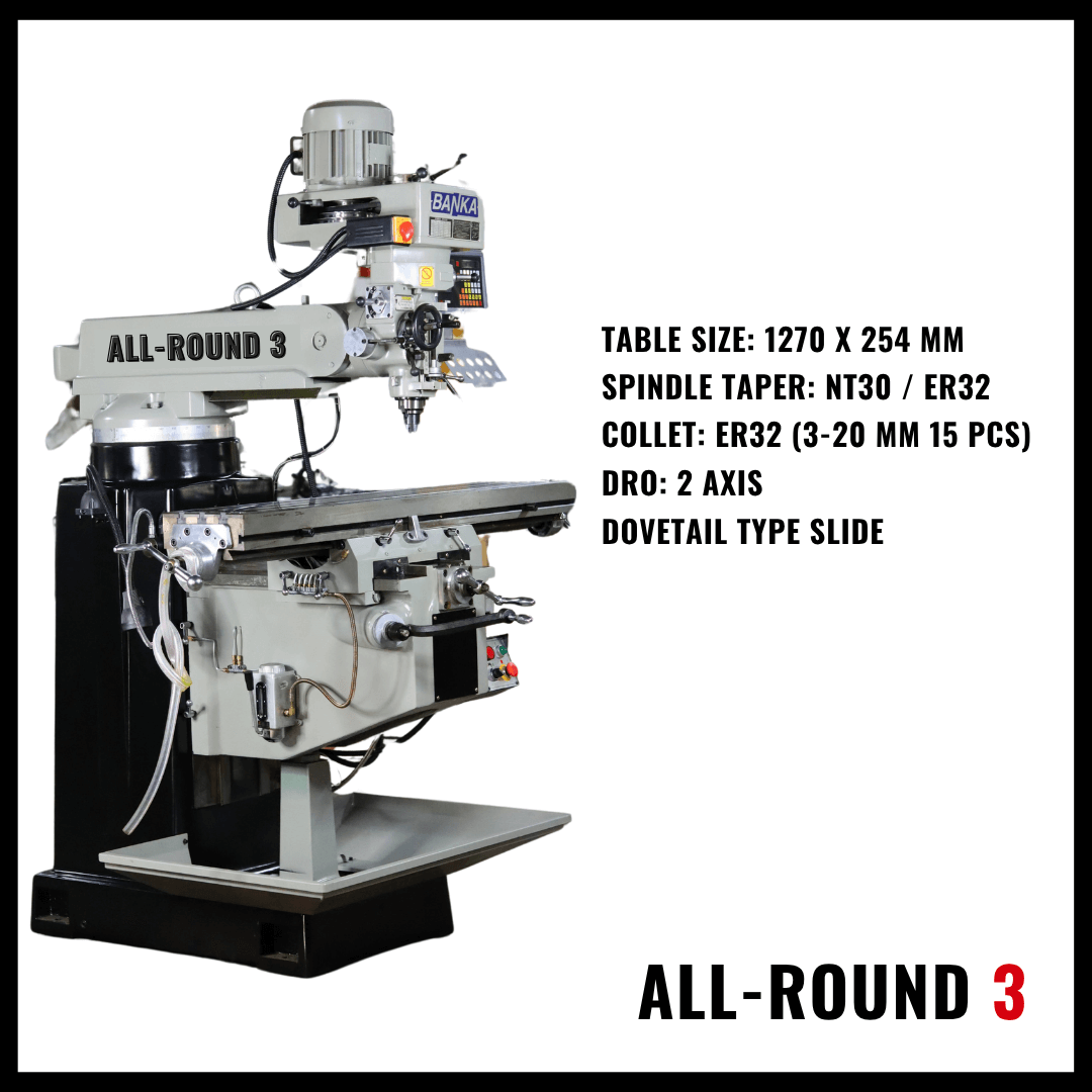 Vertical Turret Milling All Round 3- DRO Milling – M1TR Type